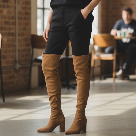 Steve Madden Nifty Pointed Toe Over the Knee Boots - Congac Brown Suede Size 8 - Picture 1 of 16